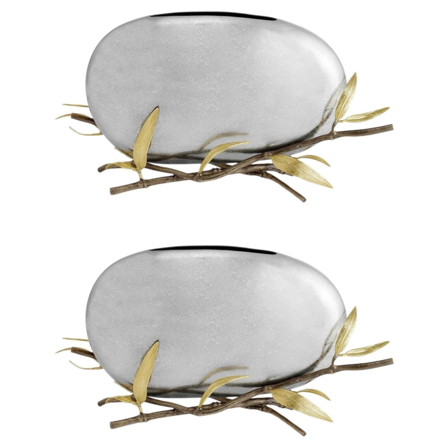 Pair Of Contemporary Silver Metal Pebble Vase