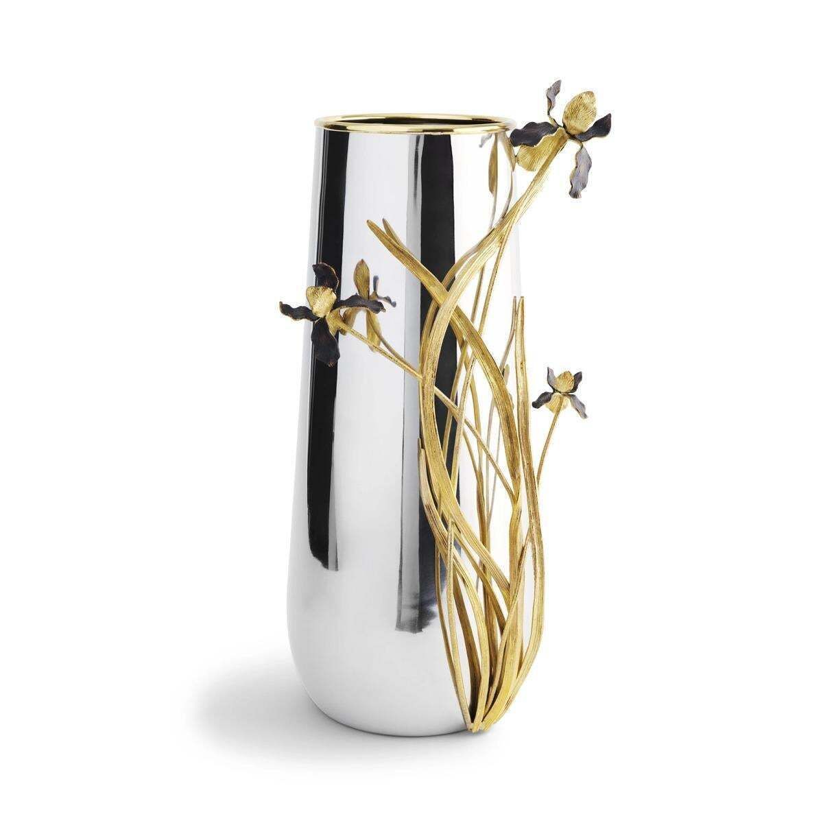 Pair Of Contemporary Iris Vase Centerpiece In Black And Gold Metal photo Home Decor