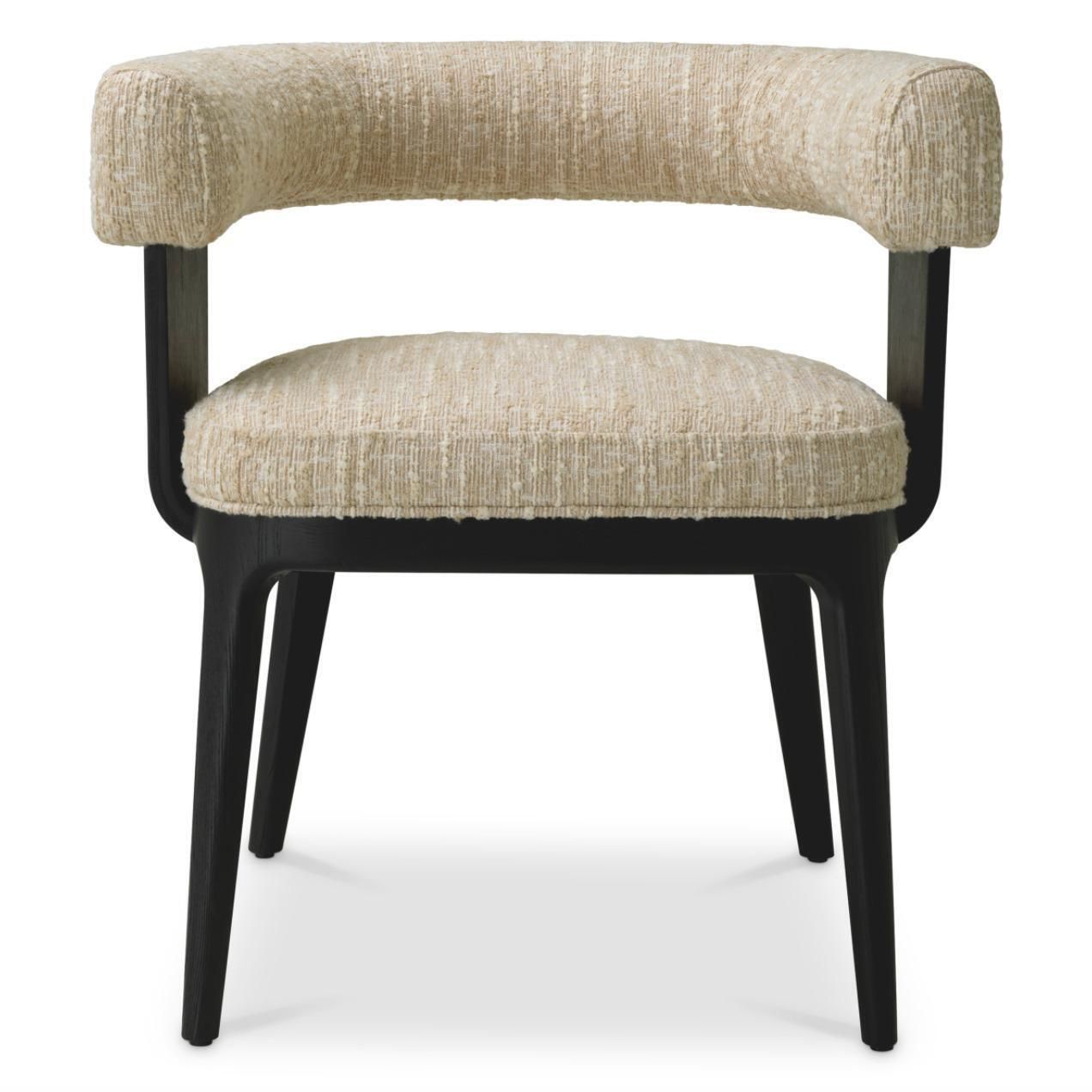 Dining Chair Black Oak Veneer Bouclé Sonata Cream photo Furniture