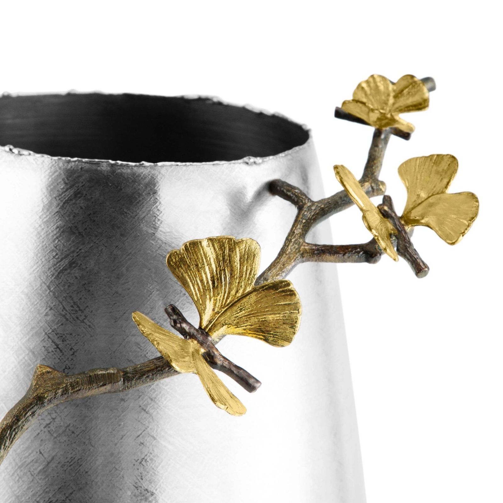 Pair Of Contemporary Silver And Gold Metal Ginkgo Centerpiece Vase photo Home Decor