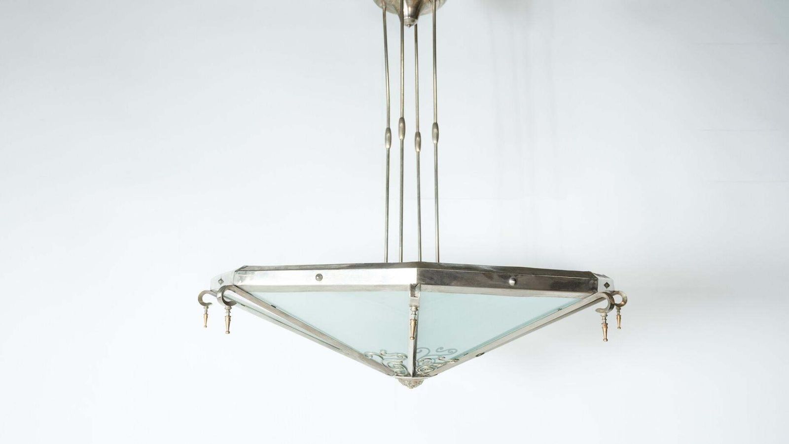 Lighting Large Art Deco Ceiling Light, Glass And Metal, France, 1930s photo