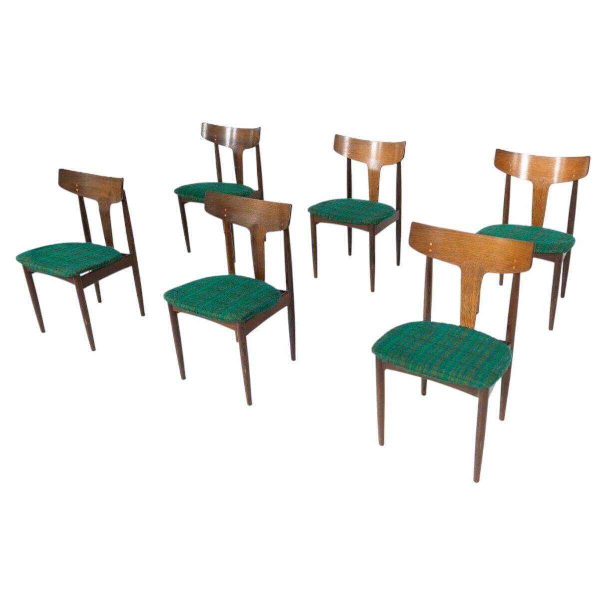 Mid Century Modern Set Of 6 Chairs, Wood And Fabric, Italy