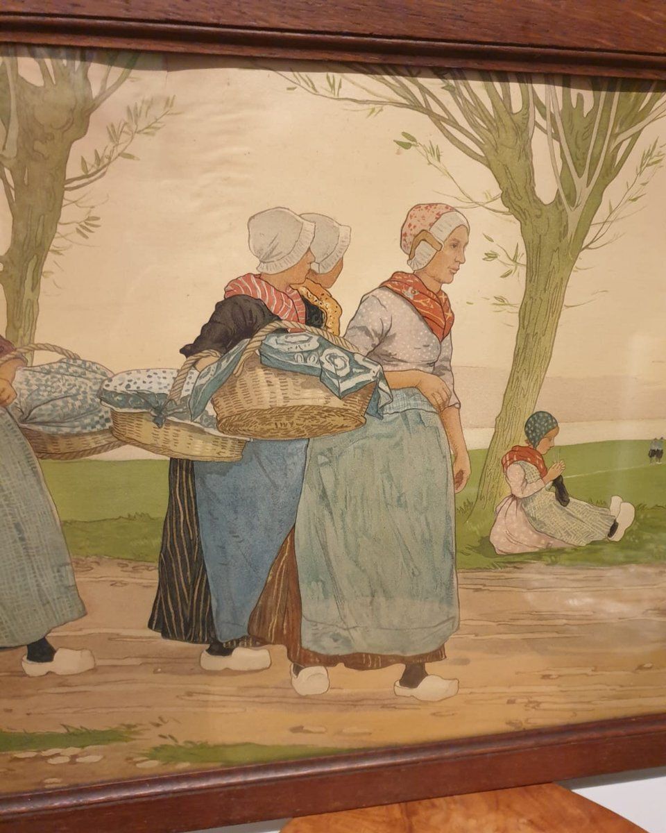Henri Cassiers, Large Art Nouveau Scene, 1890s 1910s, Lithograph photo furniture