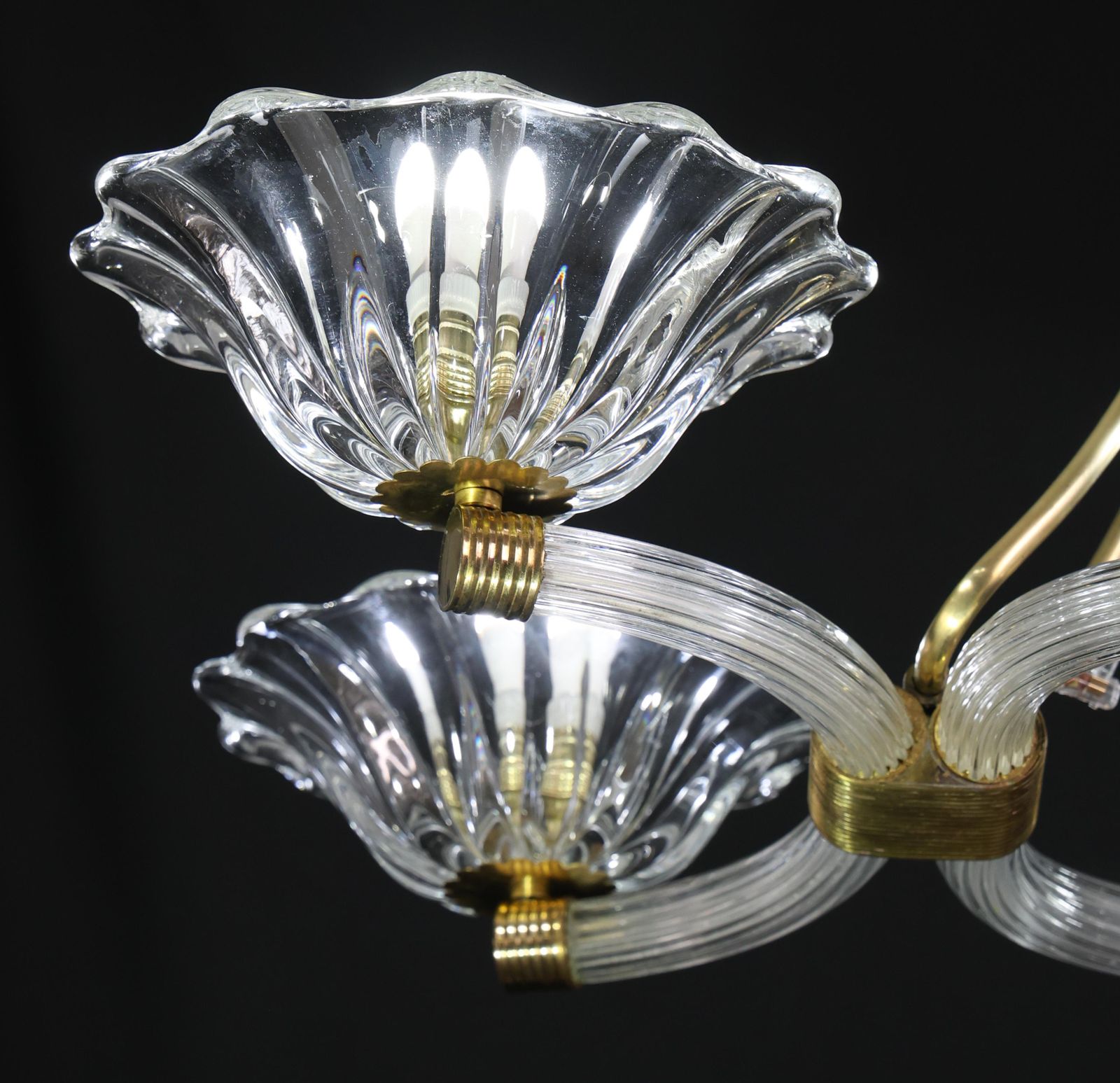 Extraordinary Art Deco Murano Glass And Bras Chandelier By Barovier E Toso, 1950 photo 6346.0