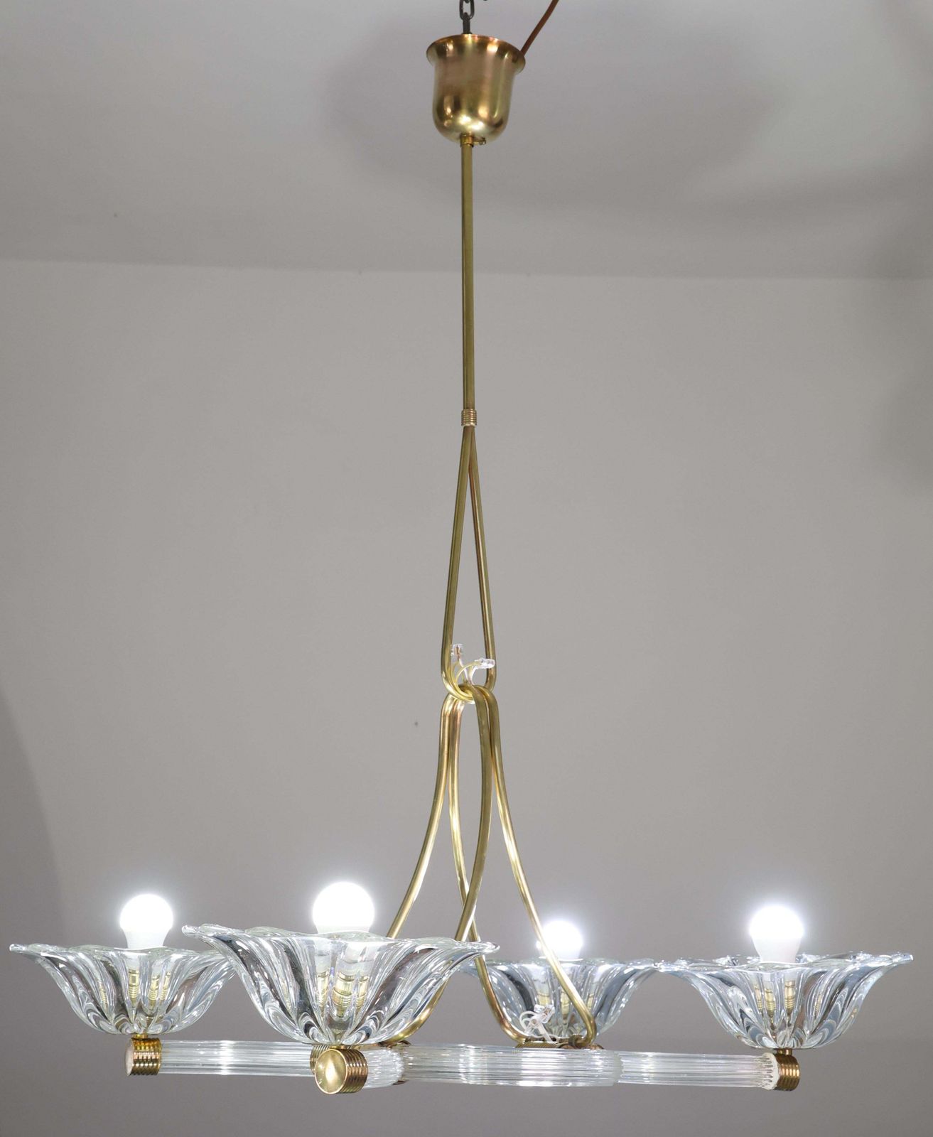 Lighting Extraordinary Art Deco Murano Glass And Bras Chandelier By Barovier E Toso, 1950 photo