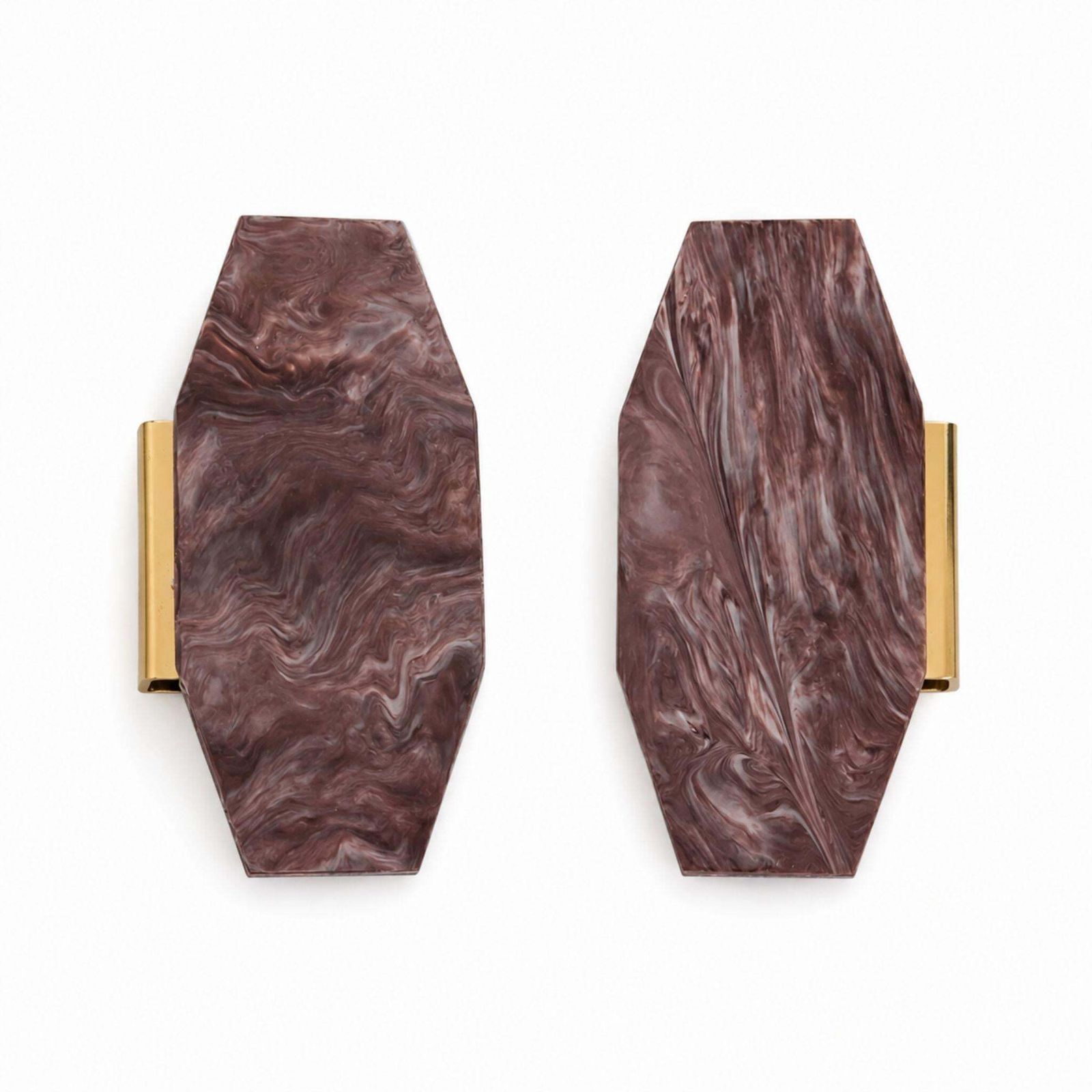 Pair Of 1970s Dark Pink Resin And Brass Furniture Handles photo Home Fixtures