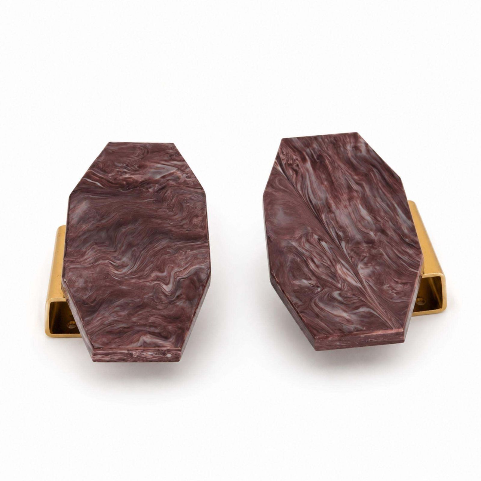 Pair Of 1970s Dark Pink Resin And Brass Furniture Handles photo vinterior