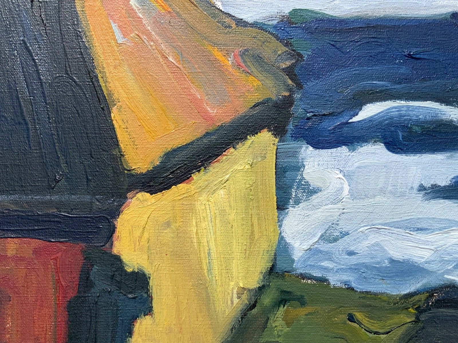 Vintage Expressionists Oil On Canvas Painting ”Boathouses” By Stig Delang 1976 photo Art