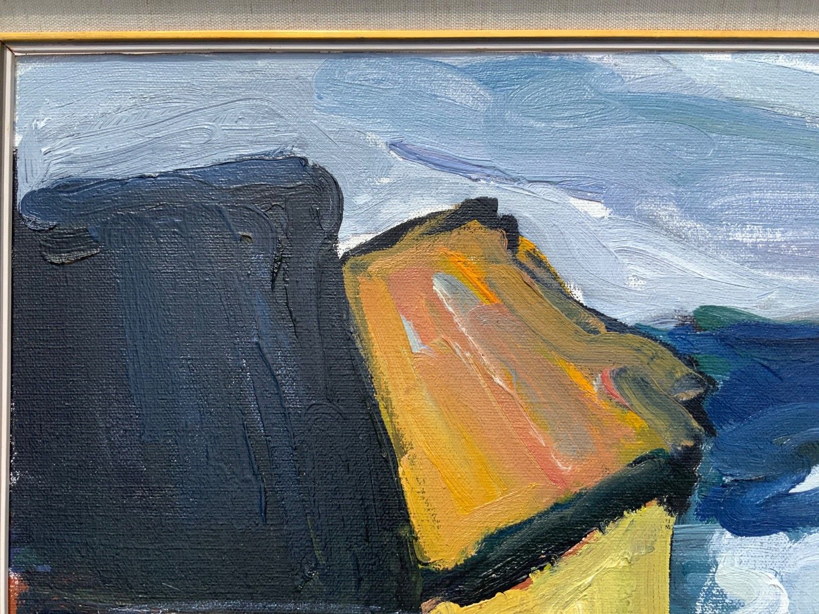 Vintage Expressionists Oil On Canvas Painting ”Boathouses” By Stig Delang 1976 photo vinterior