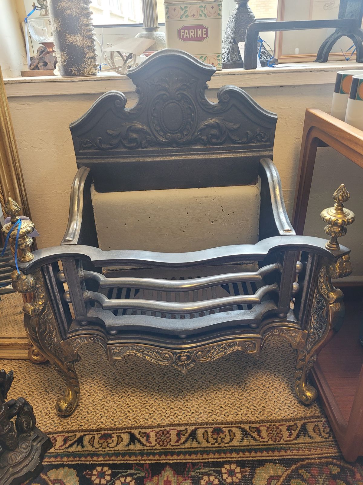 Queen Anne Style Victorian C. 1880 Brass, Cast Iron And Steel Freestanding Fire Basket