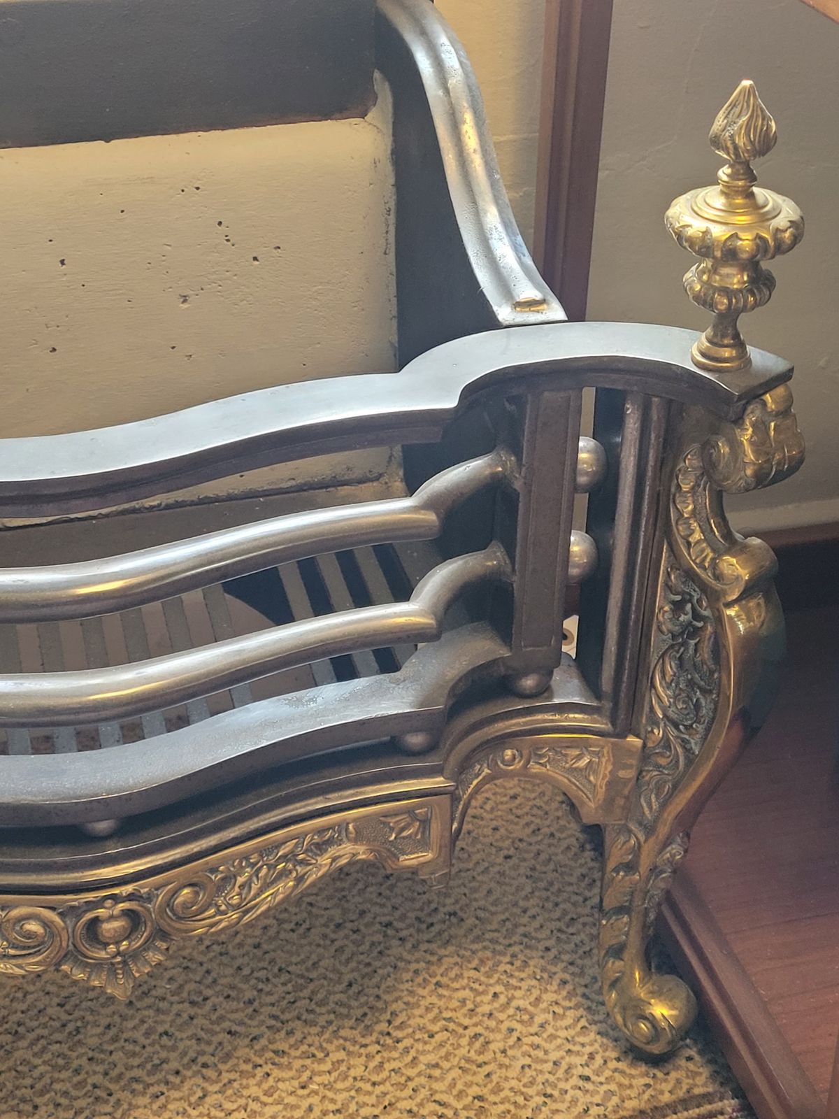 Queen Anne Style Victorian C. 1880 Brass, Cast Iron And Steel Freestanding Fire Basket photo for sale
