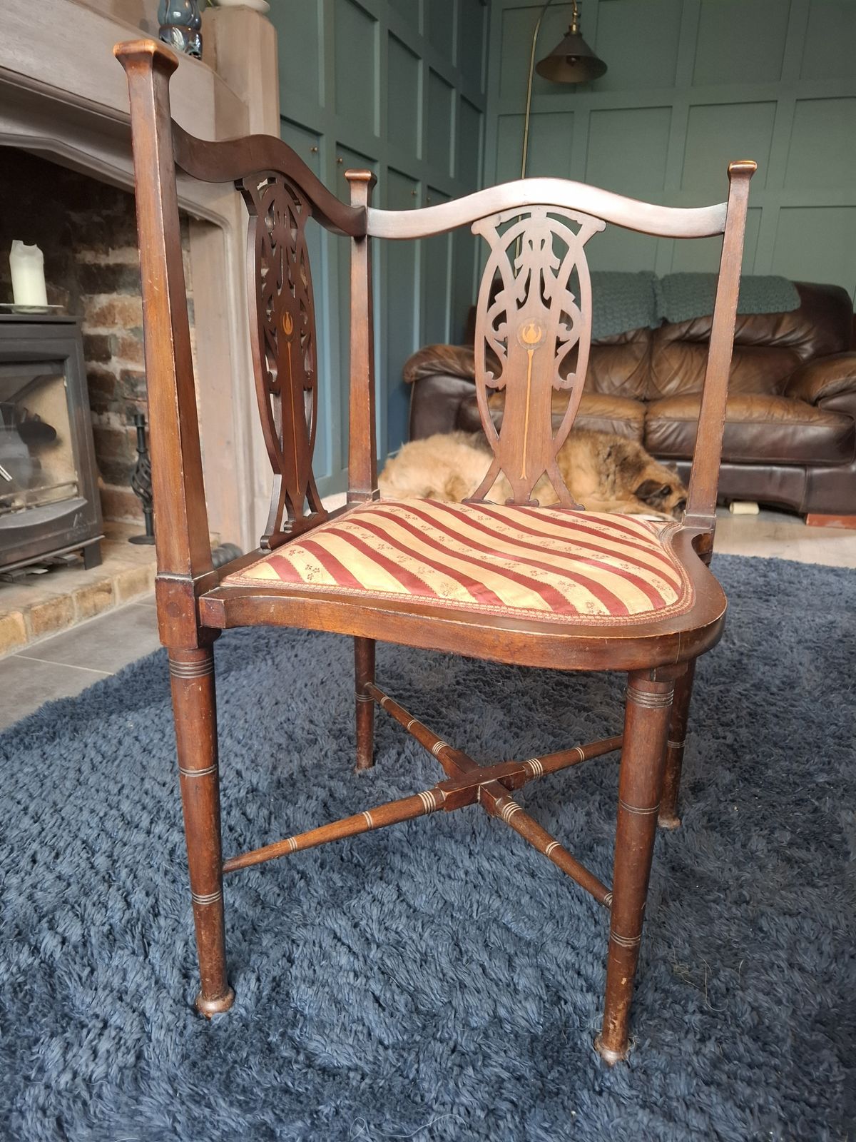 Edwardian Mahogany Corner Chair   Thomas Sheraton Style Revival