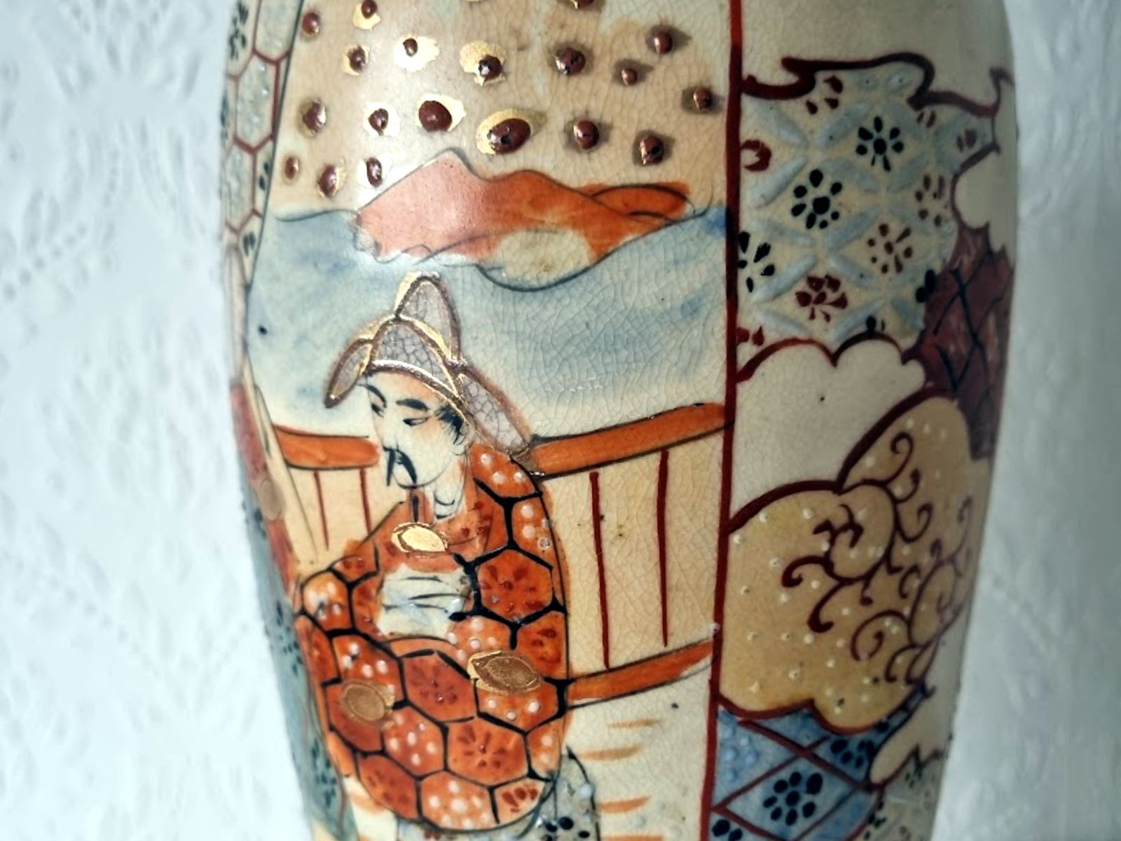 Vintage Japanese Satsuma Style Ceramic Vase With Hand Painted Court Figure Scene photo furniture