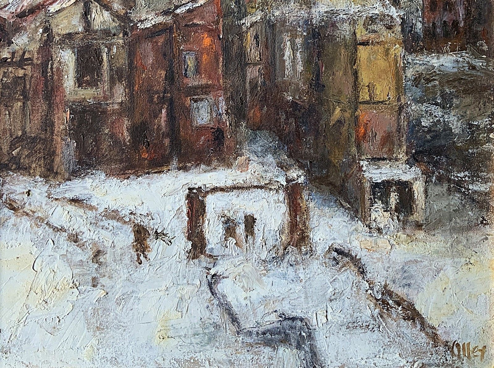 Winter Snow Capped Cityscape Oil Painting By Ronald Olley (British, 1923 2017) photo Art