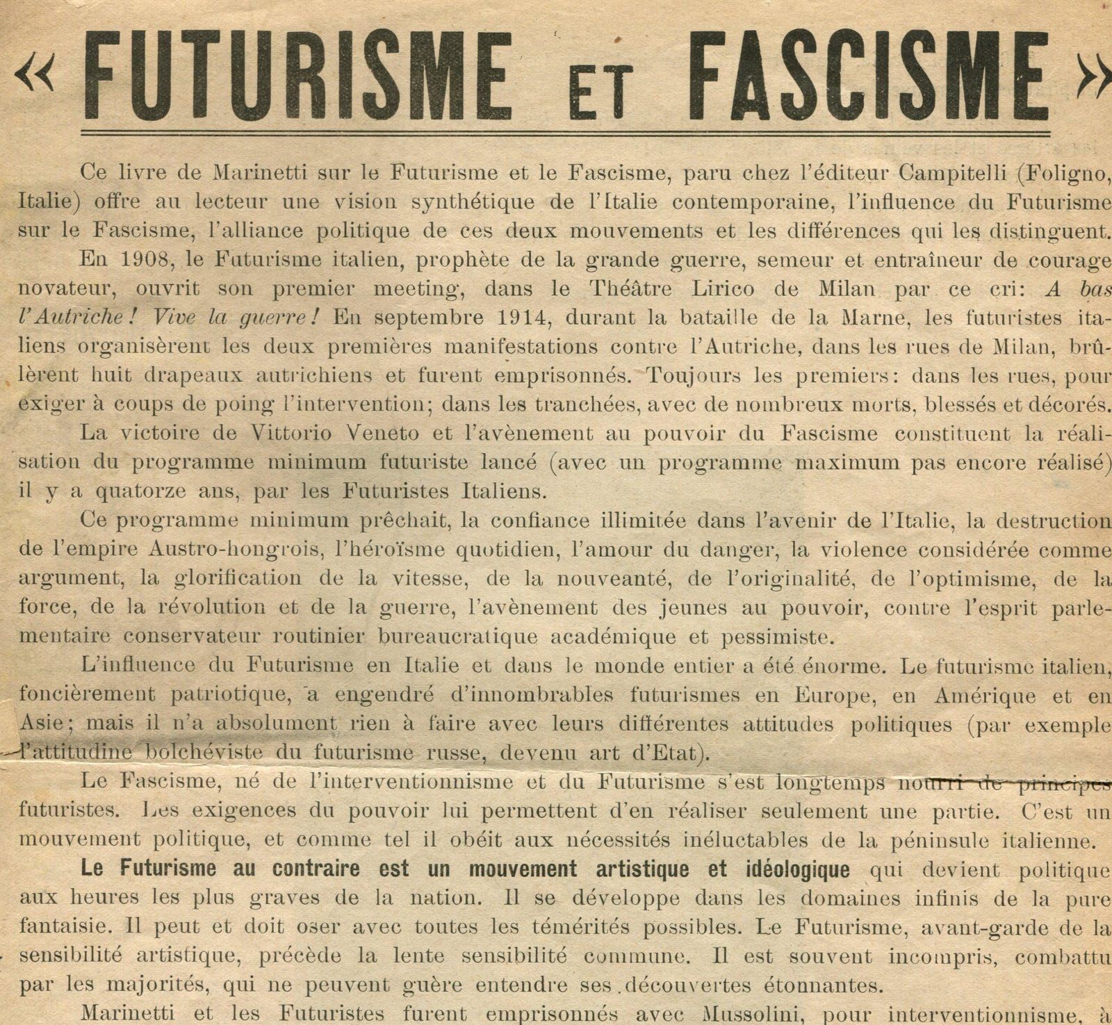 Le Futurisme   Le Futurisme Mondial   Futurisme Et Fascisme  Italy 1924 photo Art