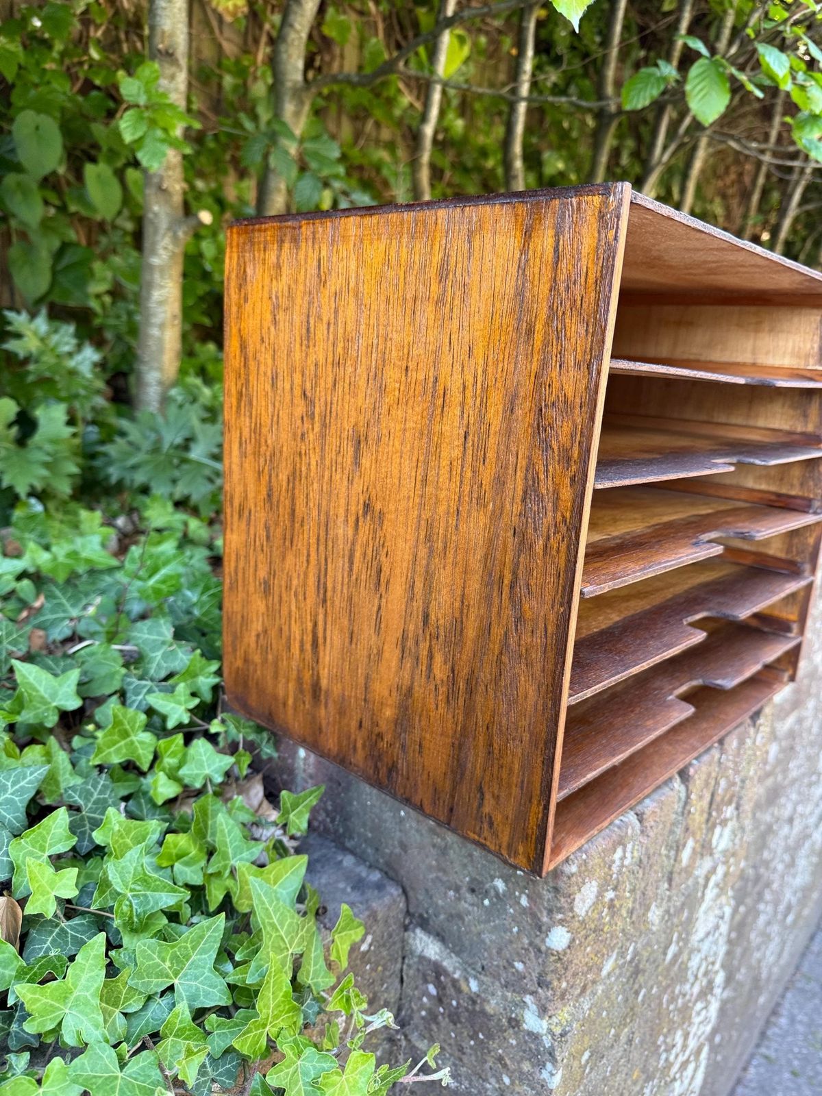 Mid Century Wooden Filing Cabinet A4 Paper Tray Desk Organizer Storage photo Furniture