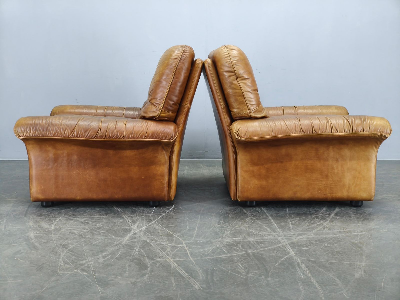 Paar Arcon Italia Cognac Buffalo Leren Lounge Fauteuils photo Meubels