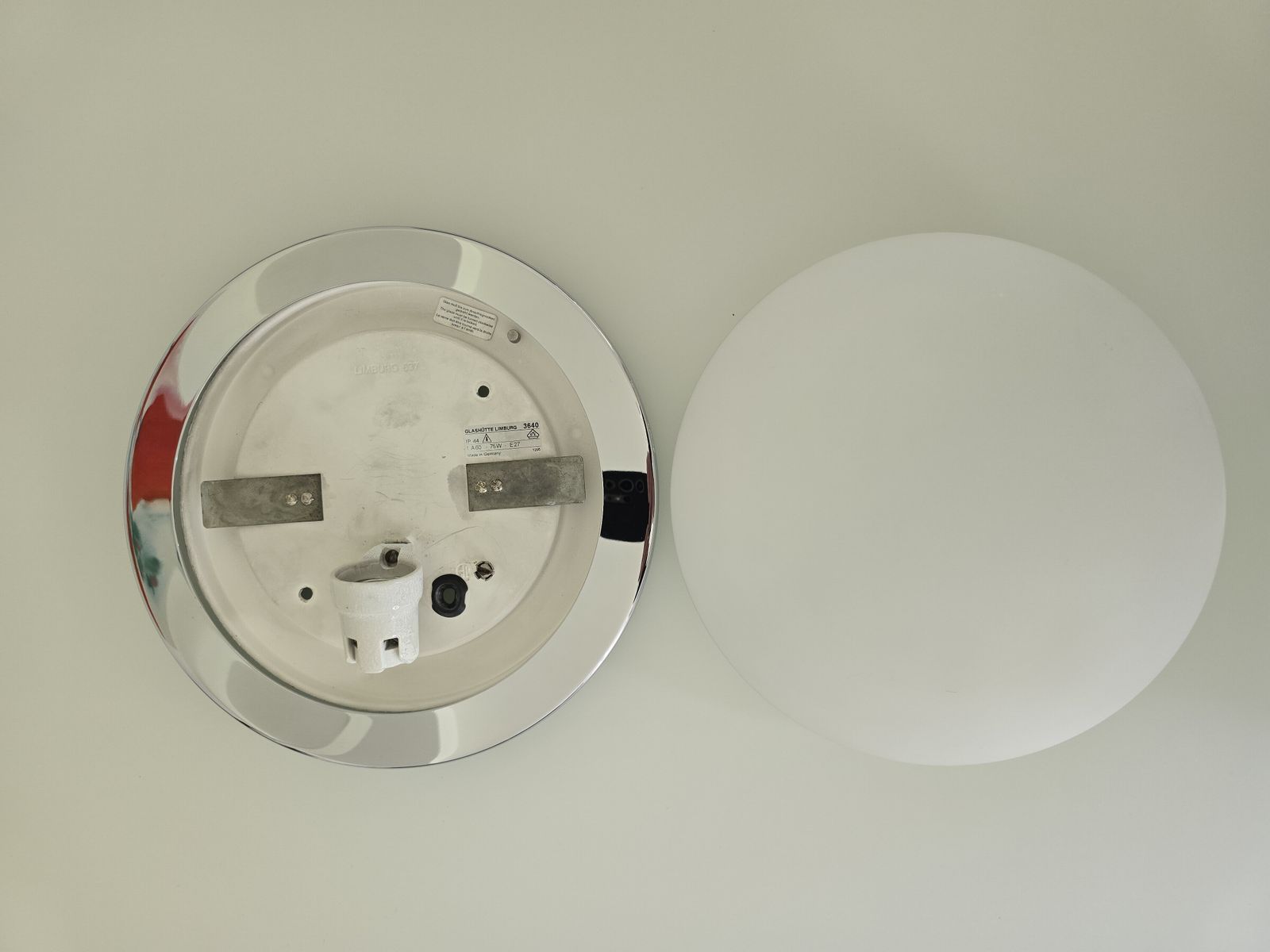 Set Of 3 Chrome And Opaline Glass Wall/Ceiling Lights By Glashütte Limburg, Germany photo 650.0