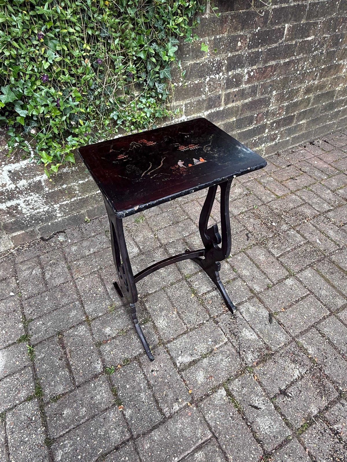 Antique Chinoiserie Lacquer Side Table Hand Painted Oriental Occasional Table S
