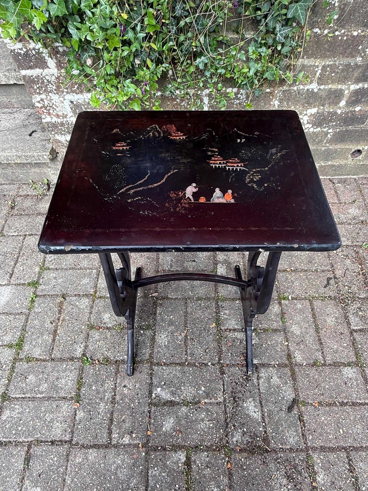 Antique Chinoiserie Lacquer Side Table Hand Painted Oriental Occasional Table S photo furniture