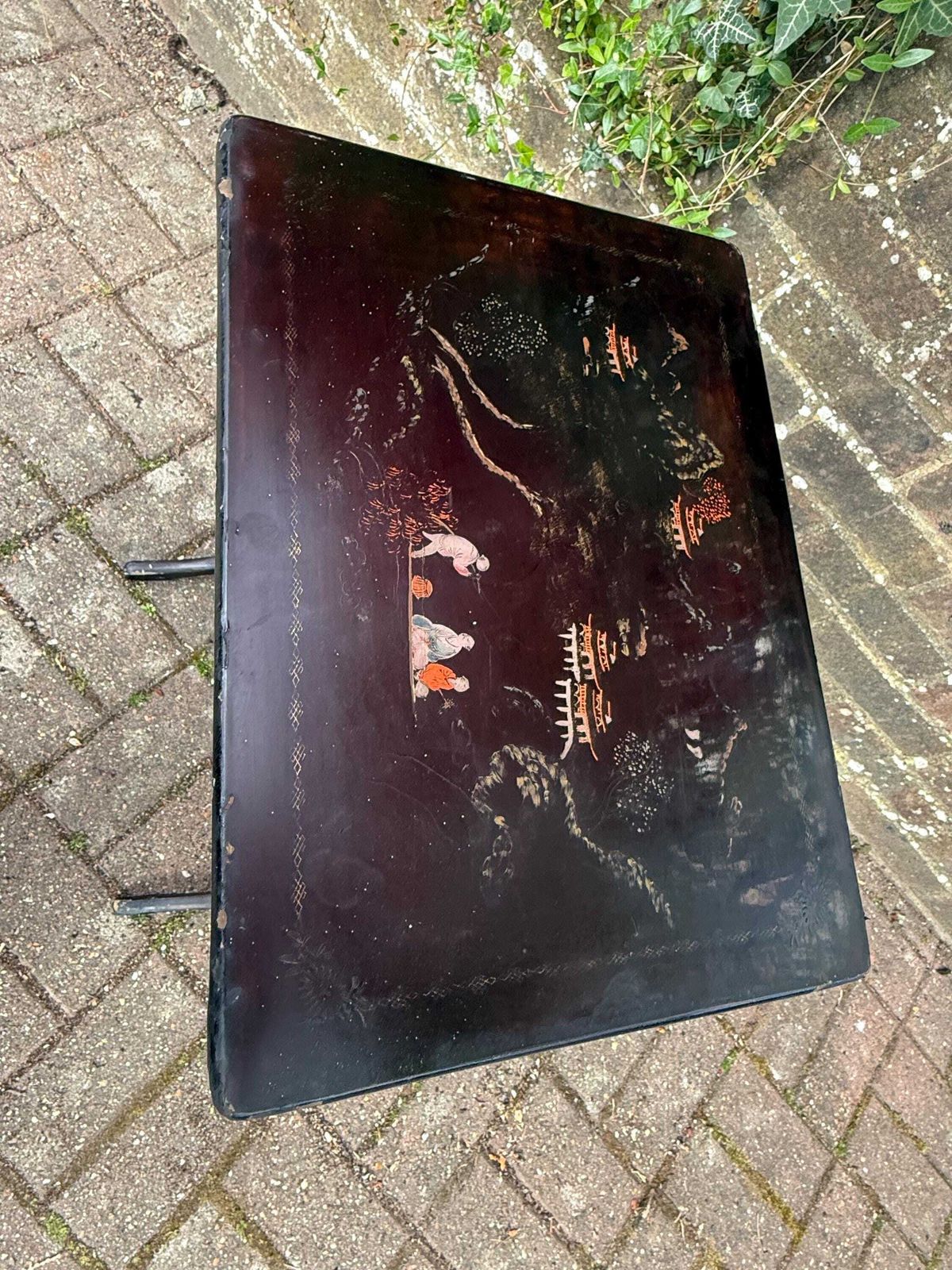 Antique Chinoiserie Lacquer Side Table Hand Painted Oriental Occasional Table S photo Furniture