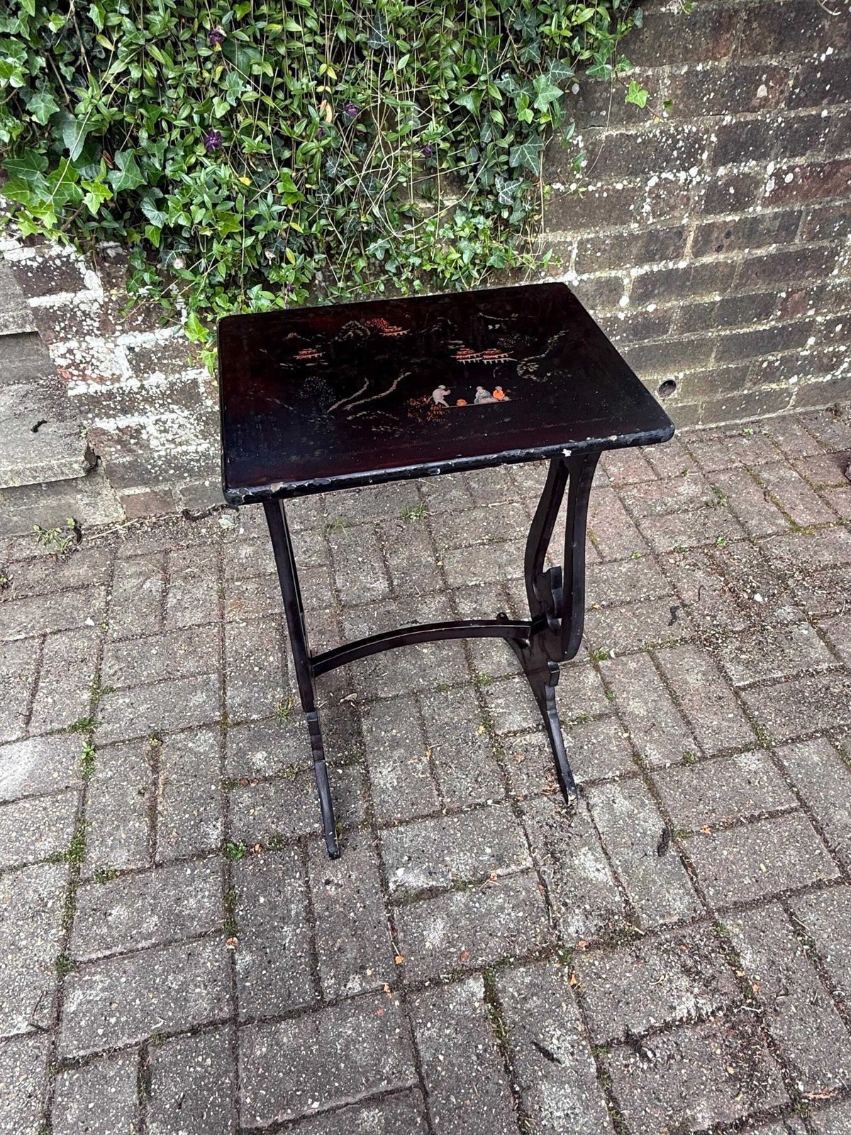 Antique Chinoiserie Lacquer Side Table Hand Painted Oriental Occasional Table S photo buy
