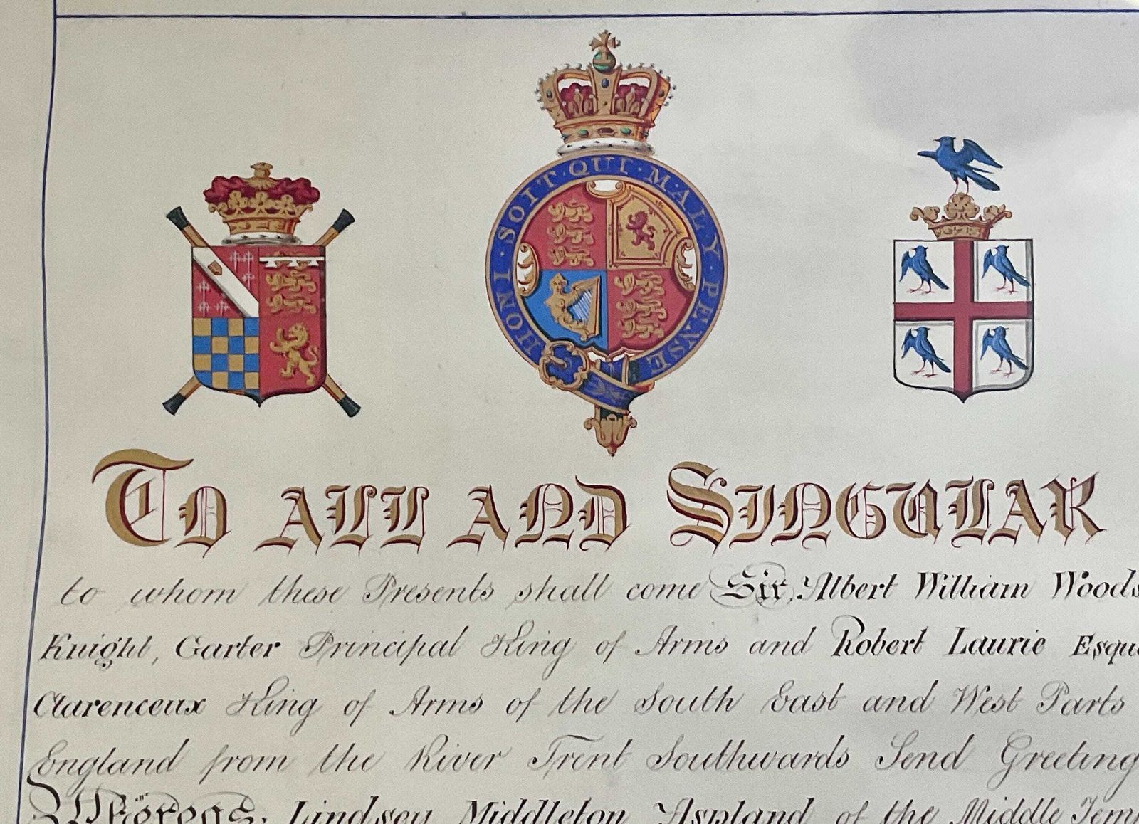 Spectacular 1873 Victorian Grant Of Arms Vellum Scroll – Hand Illuminated With Two Cased Wax Seals photo Home Decor