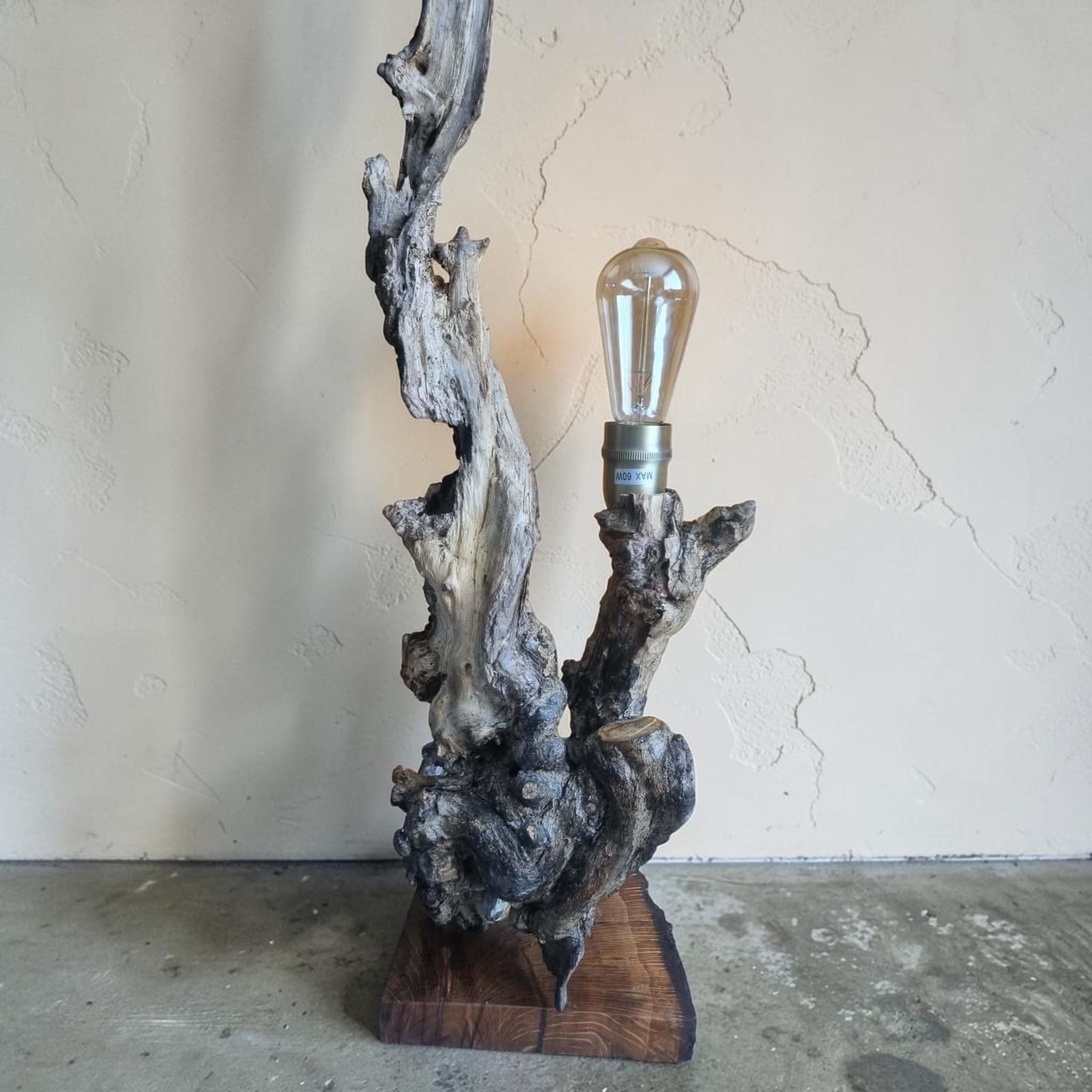 Handmade Elderberry Wood Lamp – One Of A Kind Sculptural Table Light – Rustic Wabi Sabi Decor photo Lighting