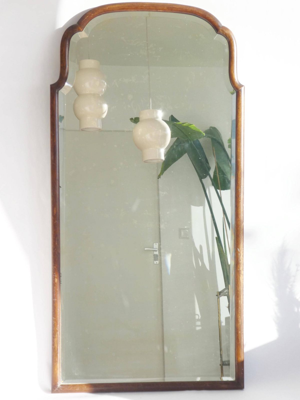Large Dutch Scalloped Antique Mirror, Wooden Farmhouse Decor Wall Hanging, Beveled Solid Wood Wall Mirror photo furniture