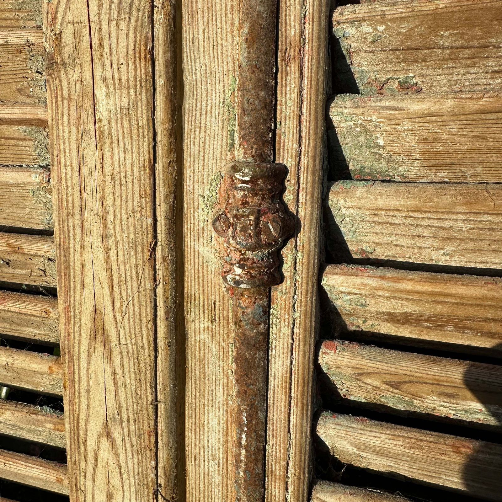 Antique French Louvre Shutters — Weathered Timber Patina & Original Ironmongery | 139cm photo for sale