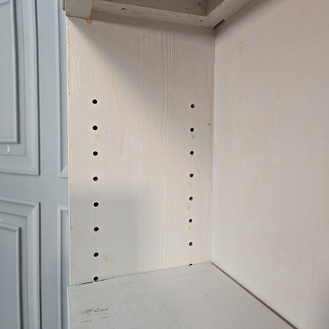 photo vintage Vintage Painted Bookcase Shelving Unit Open Storage Wooden Shelves Retro Shelf