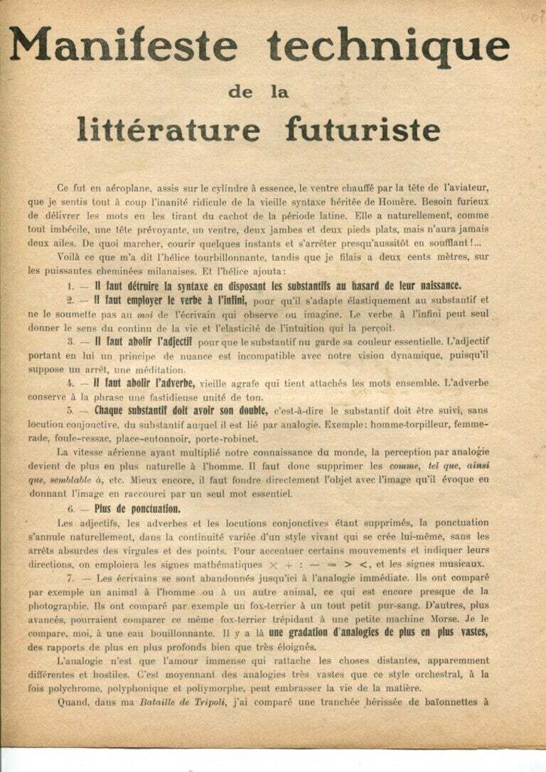 Manifeste Technique De La Littérature Futuriste, Italy 1912
