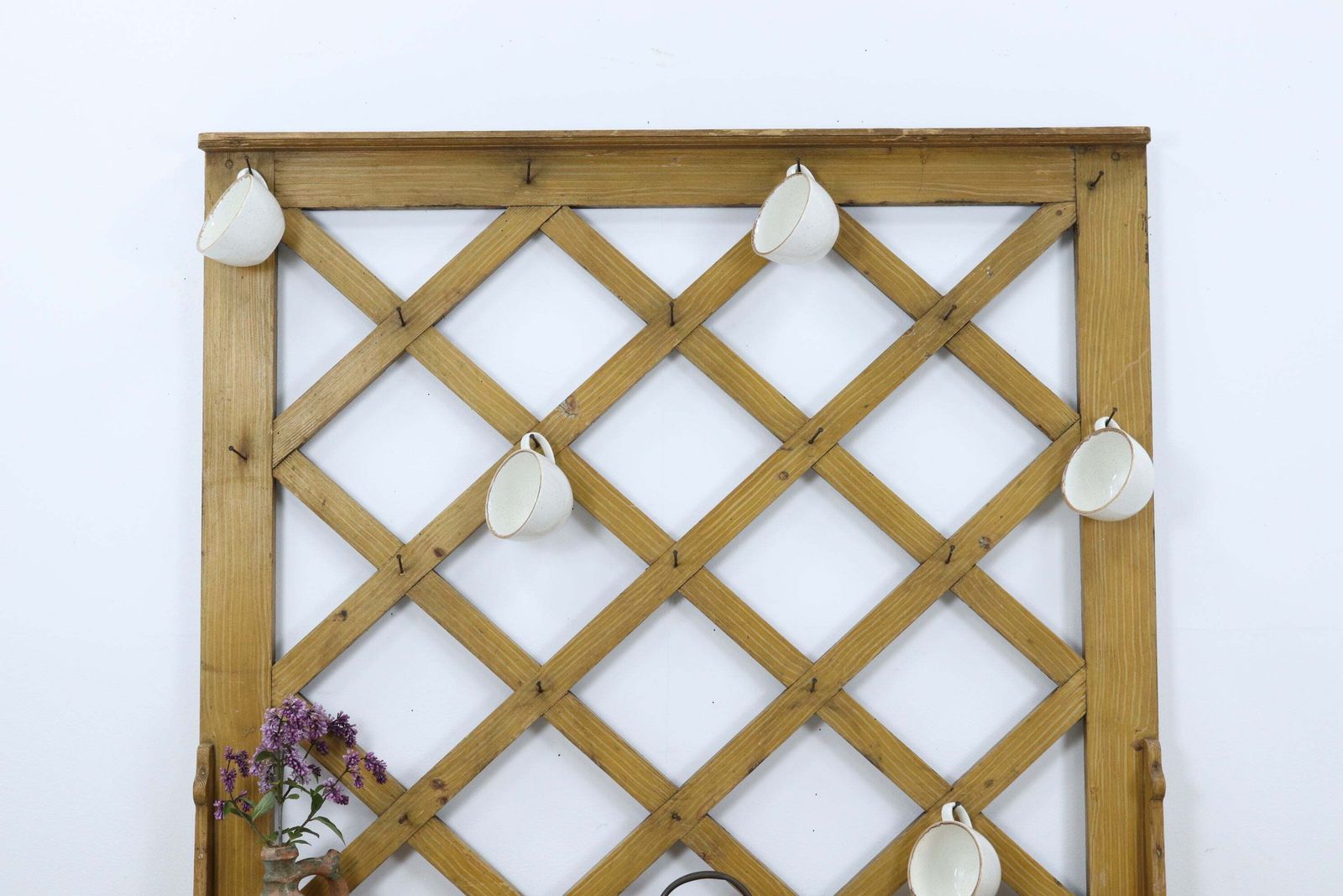 Vintage Wooden Eastern European Scumbled Lattice Wall Organizer photo for sale