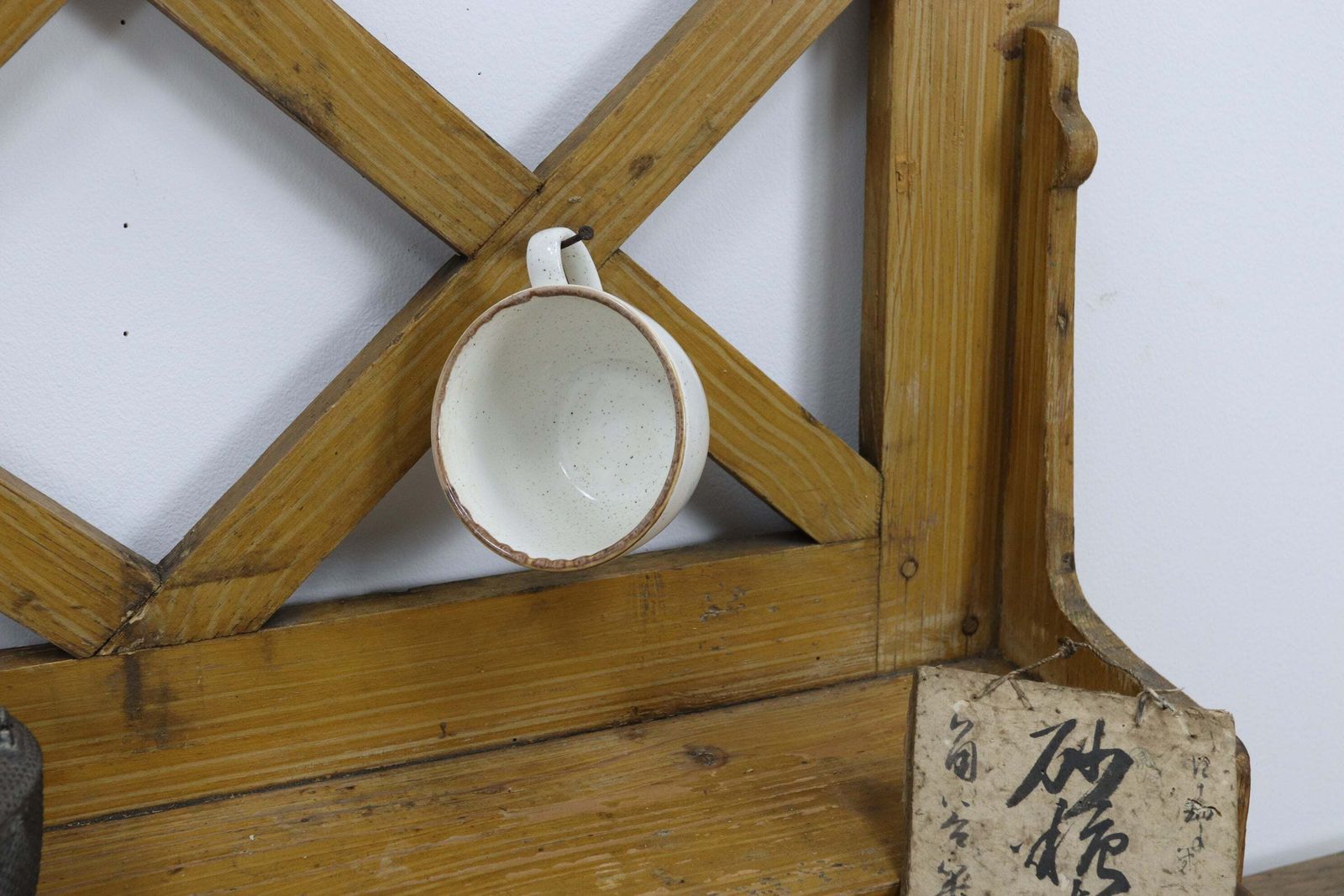 Vintage Wooden Eastern European Scumbled Lattice Wall Organizer photo Furniture