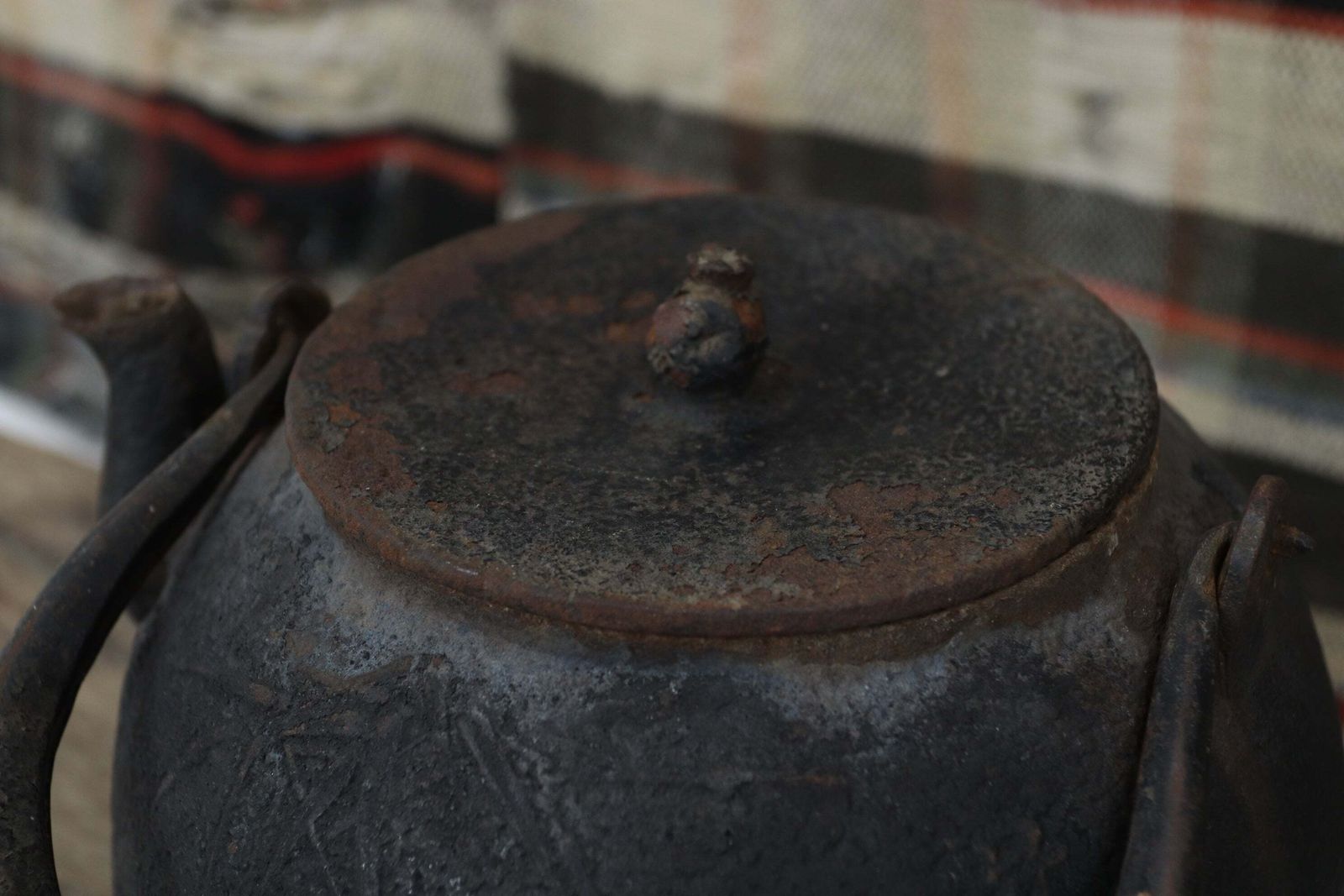 Early Showa Period Japanese Chagama Kettle With Bamboo Illustrations photo buy