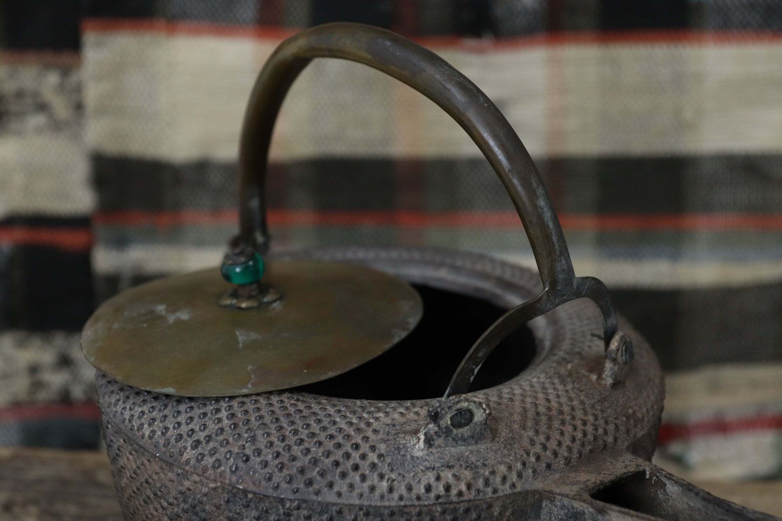 Late Meiji Period Japanese Iron Choshi Sake Kettle With Glass Bead photo buy