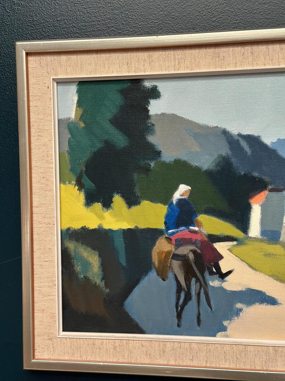 Original Mid Century Swedish Oil On Canvas – “Riders On The Road, Crete” By Stig Wernheden – Vintage &  Framed – 43 × 68 Cm (16.9" × 26.8") photo 475.0