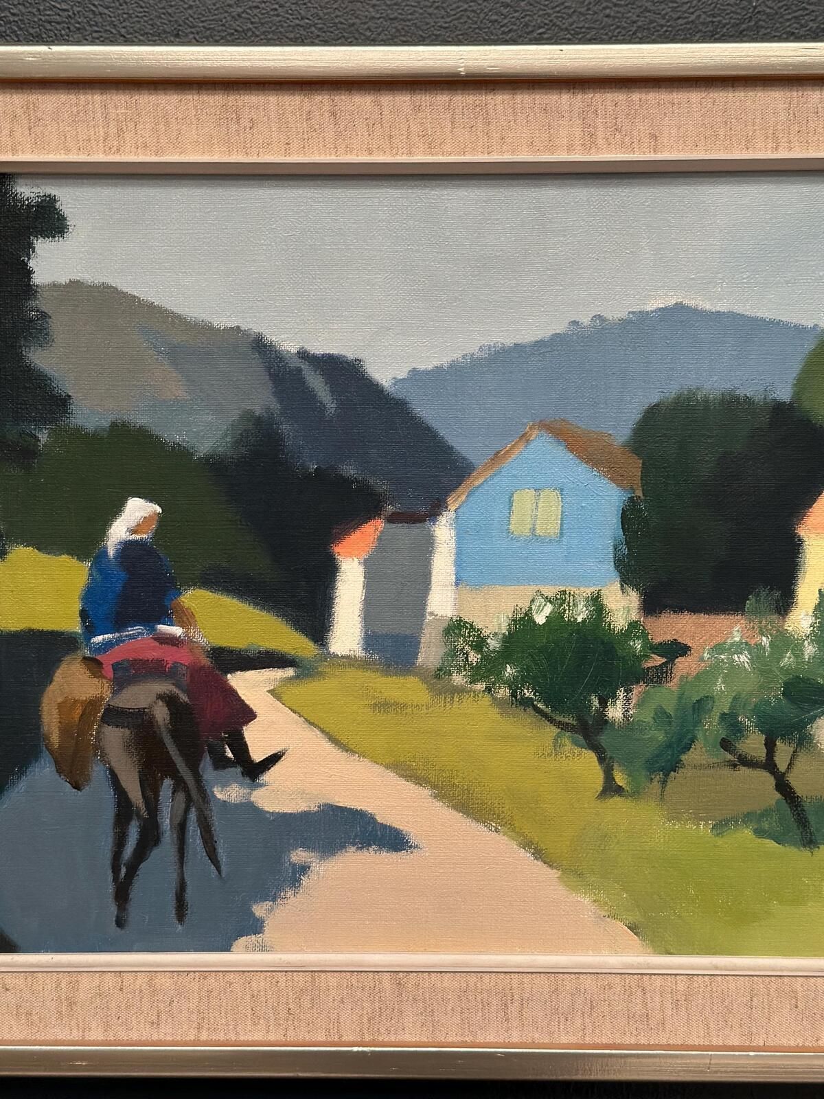 Original Mid Century Swedish Oil On Canvas – “Riders On The Road, Crete” By Stig Wernheden – Vintage &  Framed – 43 × 68 Cm (16.9" × 26.8") photo vinterior