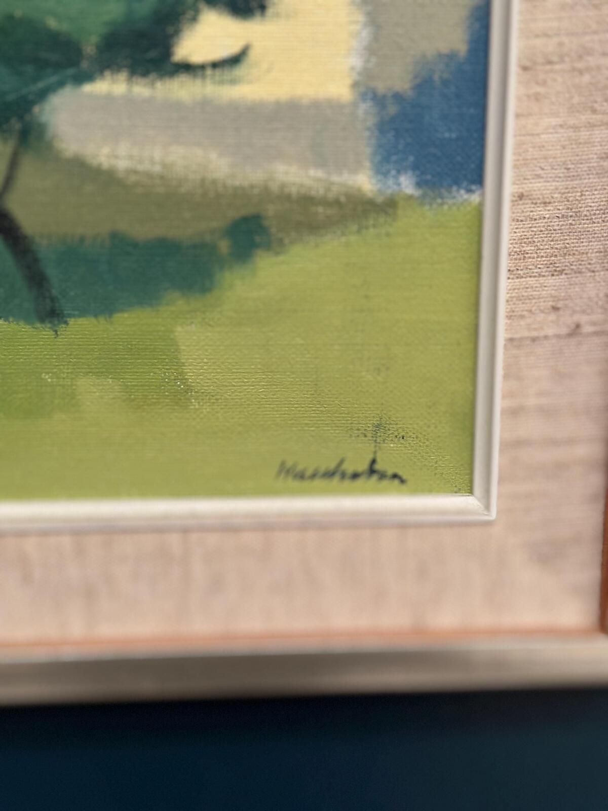 Original Mid Century Swedish Oil On Canvas – “Riders On The Road, Crete” By Stig Wernheden – Vintage &  Framed – 43 × 68 Cm (16.9" × 26.8") photo vintage