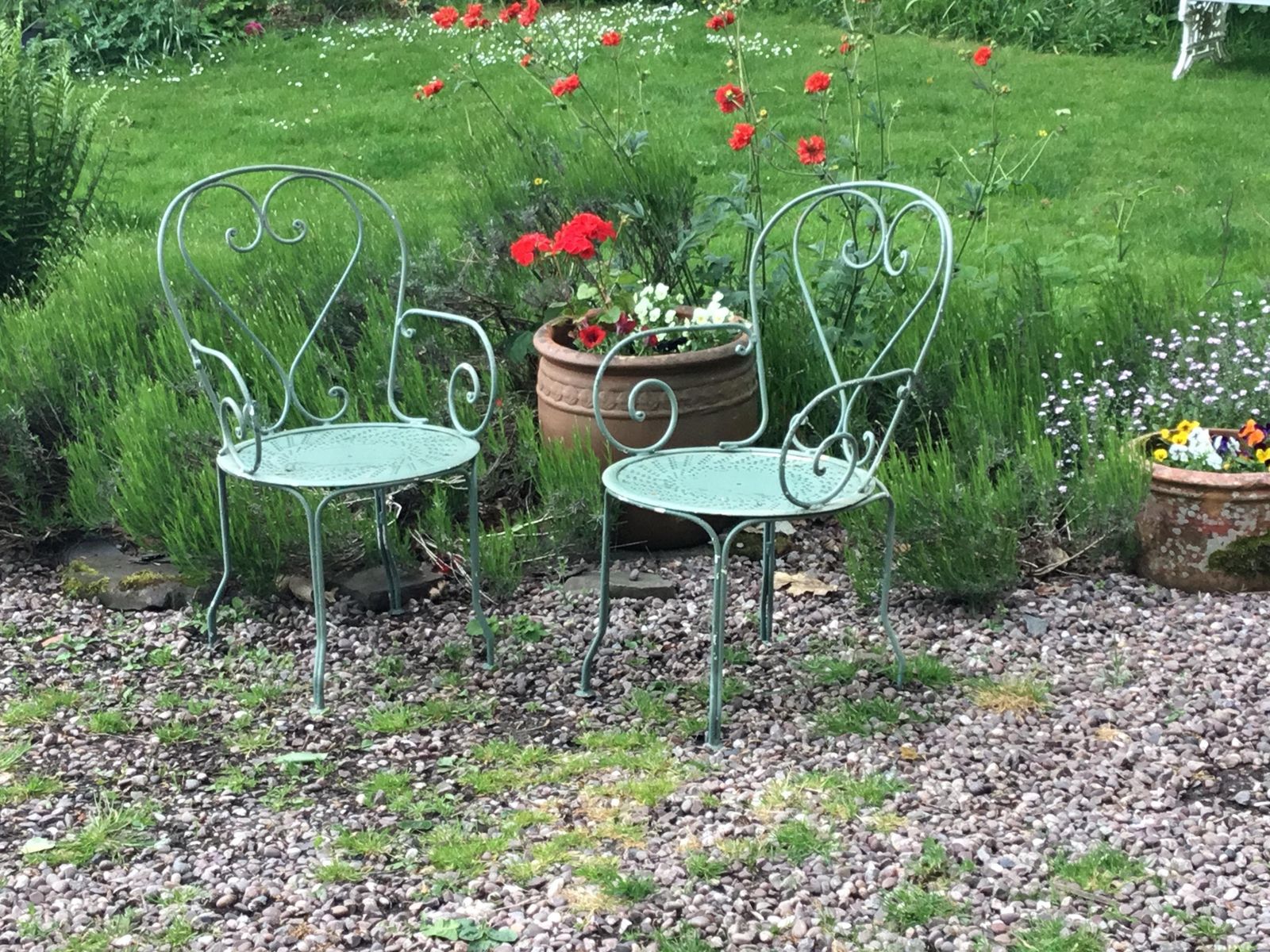 Pair Vintage French Café Garden Chairs   Heart Shaped Backs   Wrought Iron photo furniture