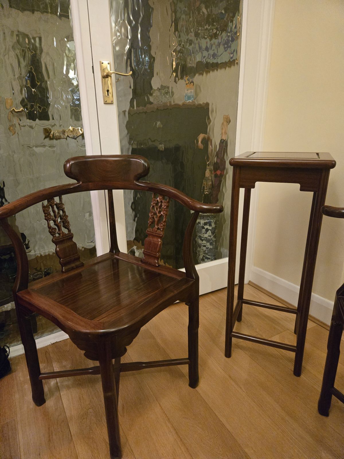 A Pair Of 20th Century Chinese Hardwood Corner Chairs And A Matching Stand photo Furniture