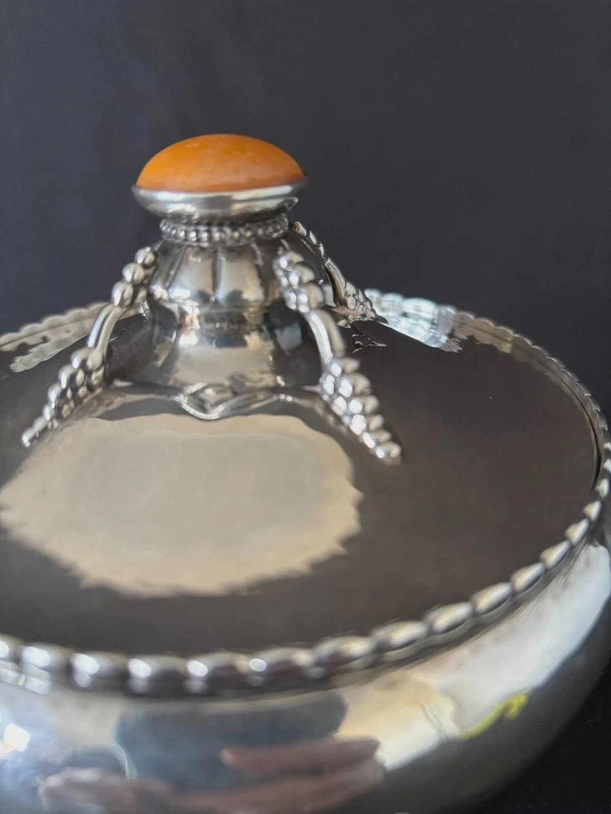 Arts & Crafts Sterling Silver Bowl With Amber Knob By Christian F Heise photo 2155.0