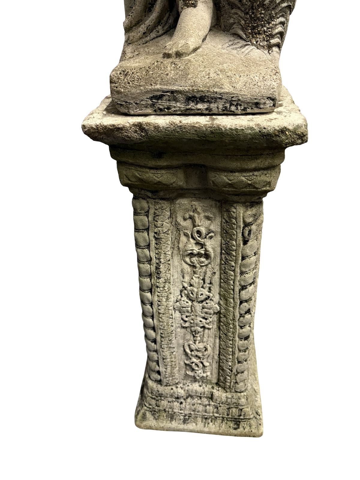 Weathered Antique Stone Statue Semi Naked Lady On Pedestal photo 395.0