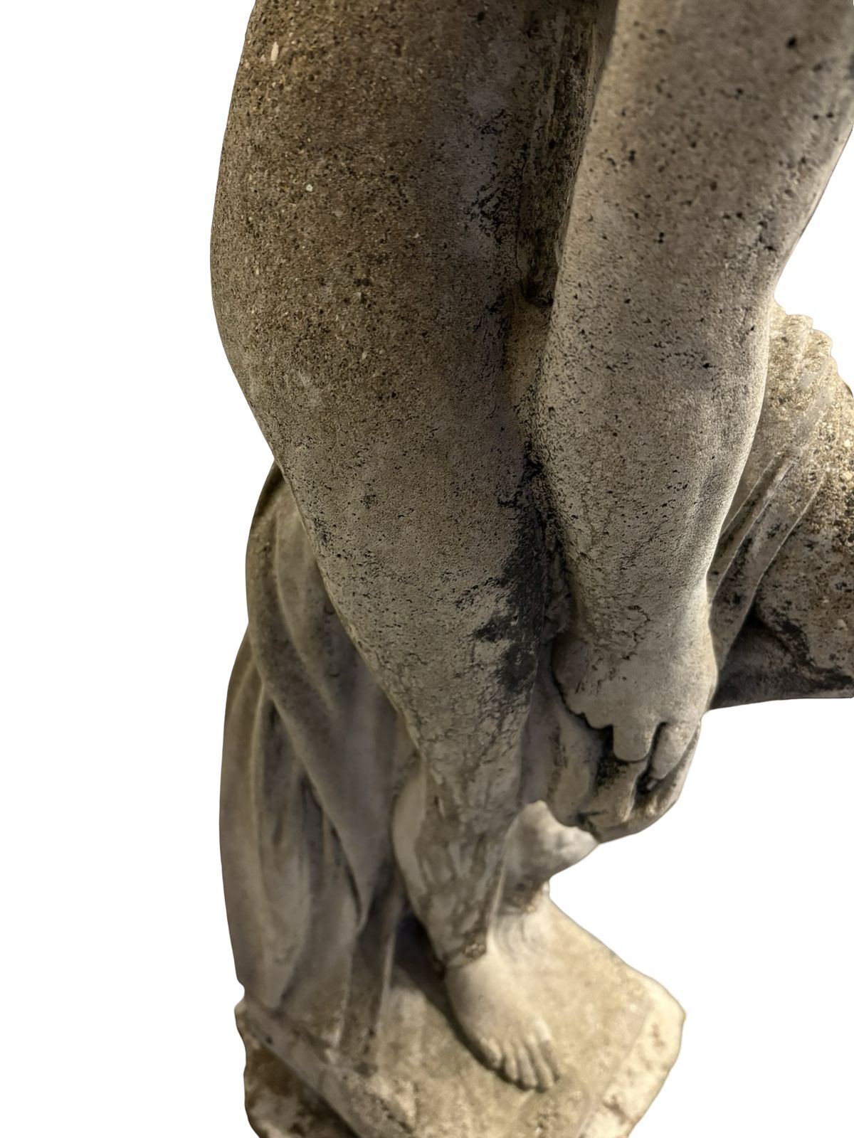 Weathered Antique Stone Statue Semi Naked Lady On Pedestal photo vinterior