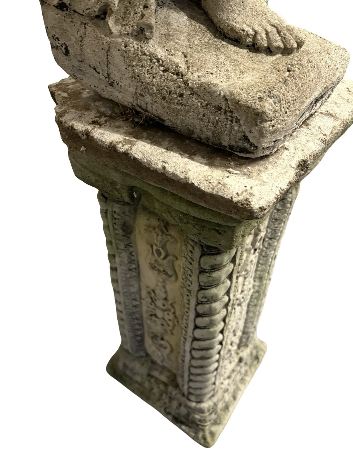 Weathered Antique Stone Statue Semi Naked Lady On Pedestal photo buy