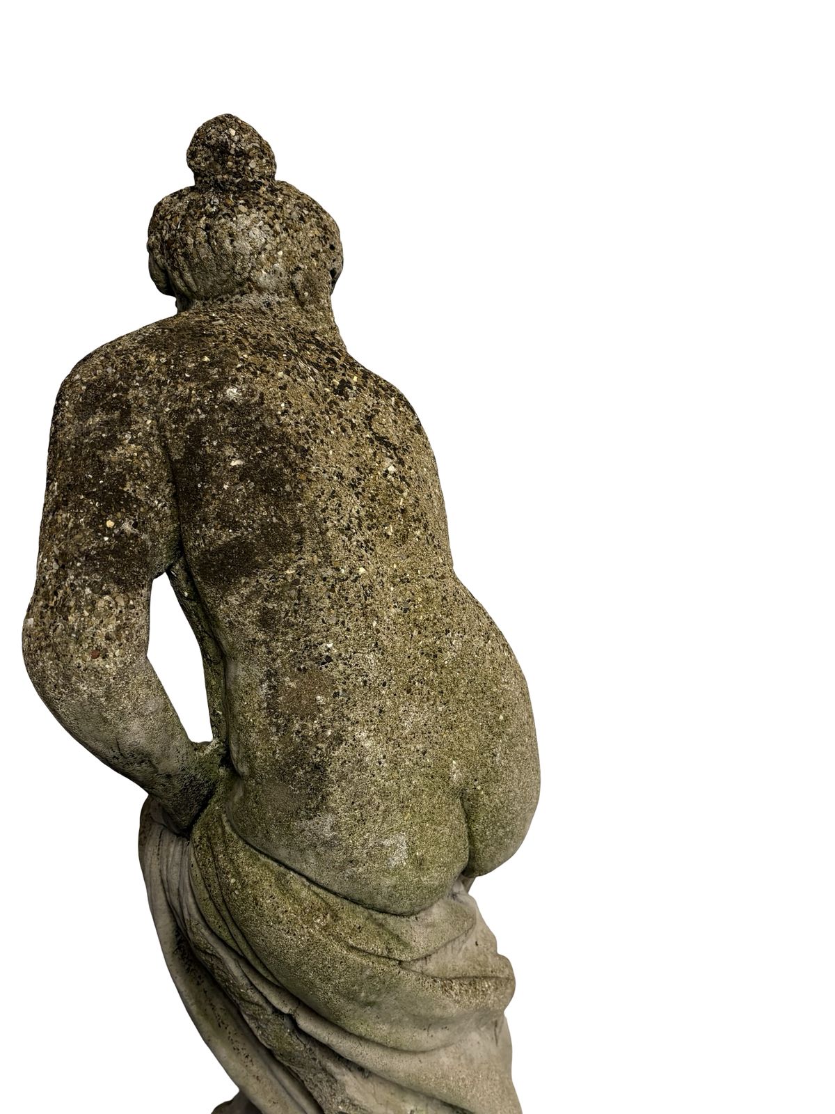photo for sale Weathered Antique Stone Statue Semi Naked Lady On Pedestal
