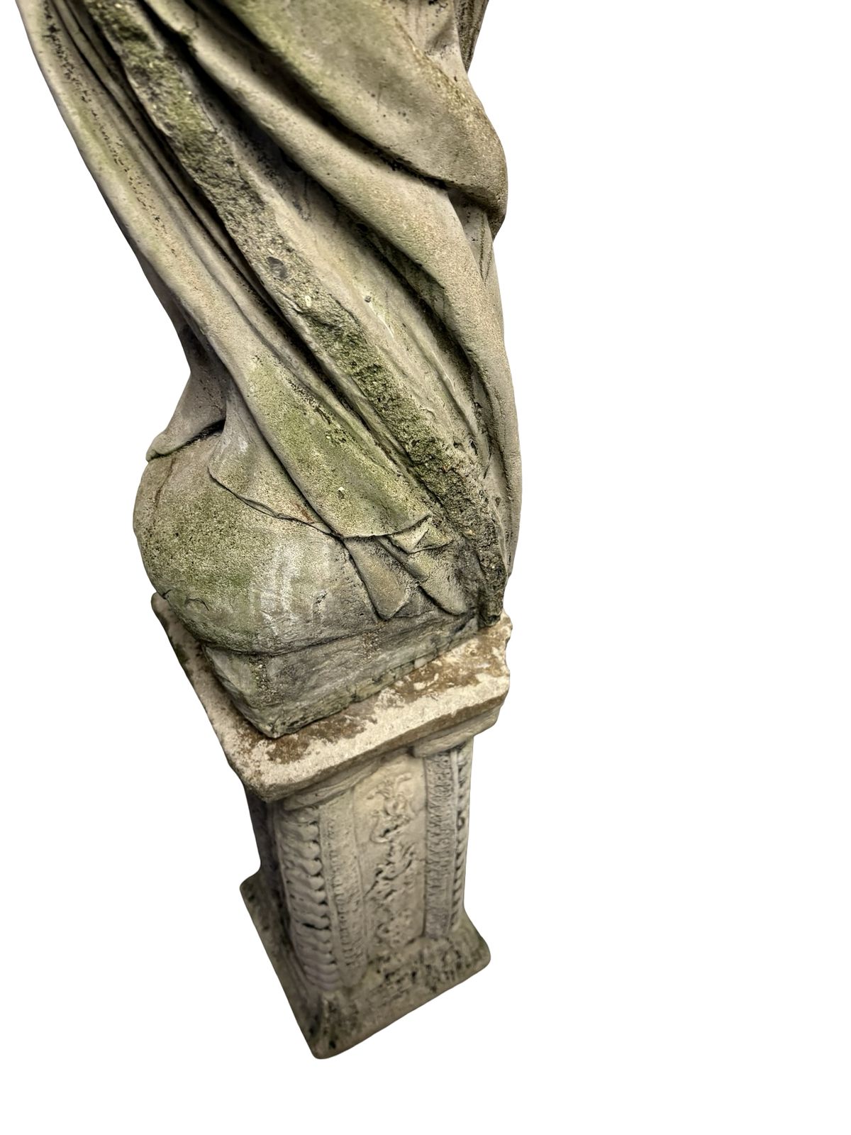 Home Decor Weathered Antique Stone Statue Semi Naked Lady On Pedestal photo