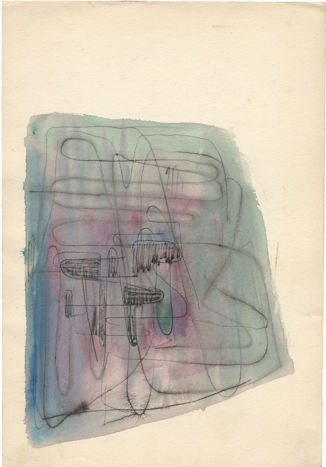 Subtiele abstracte aquarel van Nederlandse beeldhouwer, jaren 1970 photo furniture