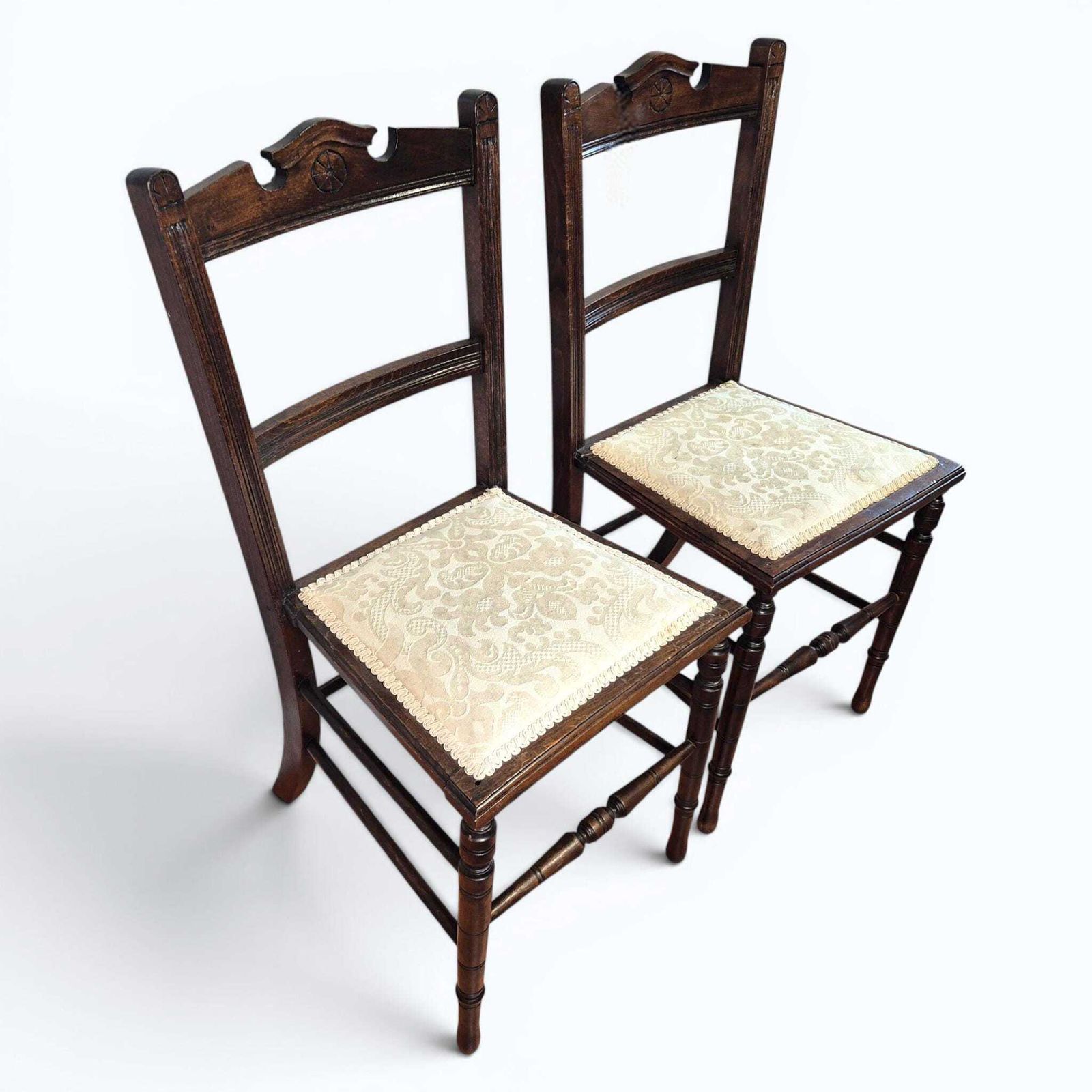 Antique Victorian Mahogany Bedroom Chairs Pair C1870 Damask Upholstered Chairs