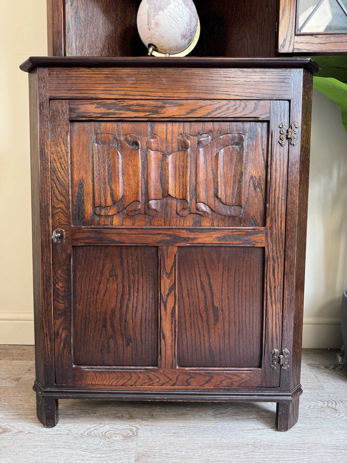 Vintage Oak Corner Cupboard Cabinet: Dark Wood Wall Freestanding Shelving Pantry Drinks photo Furniture